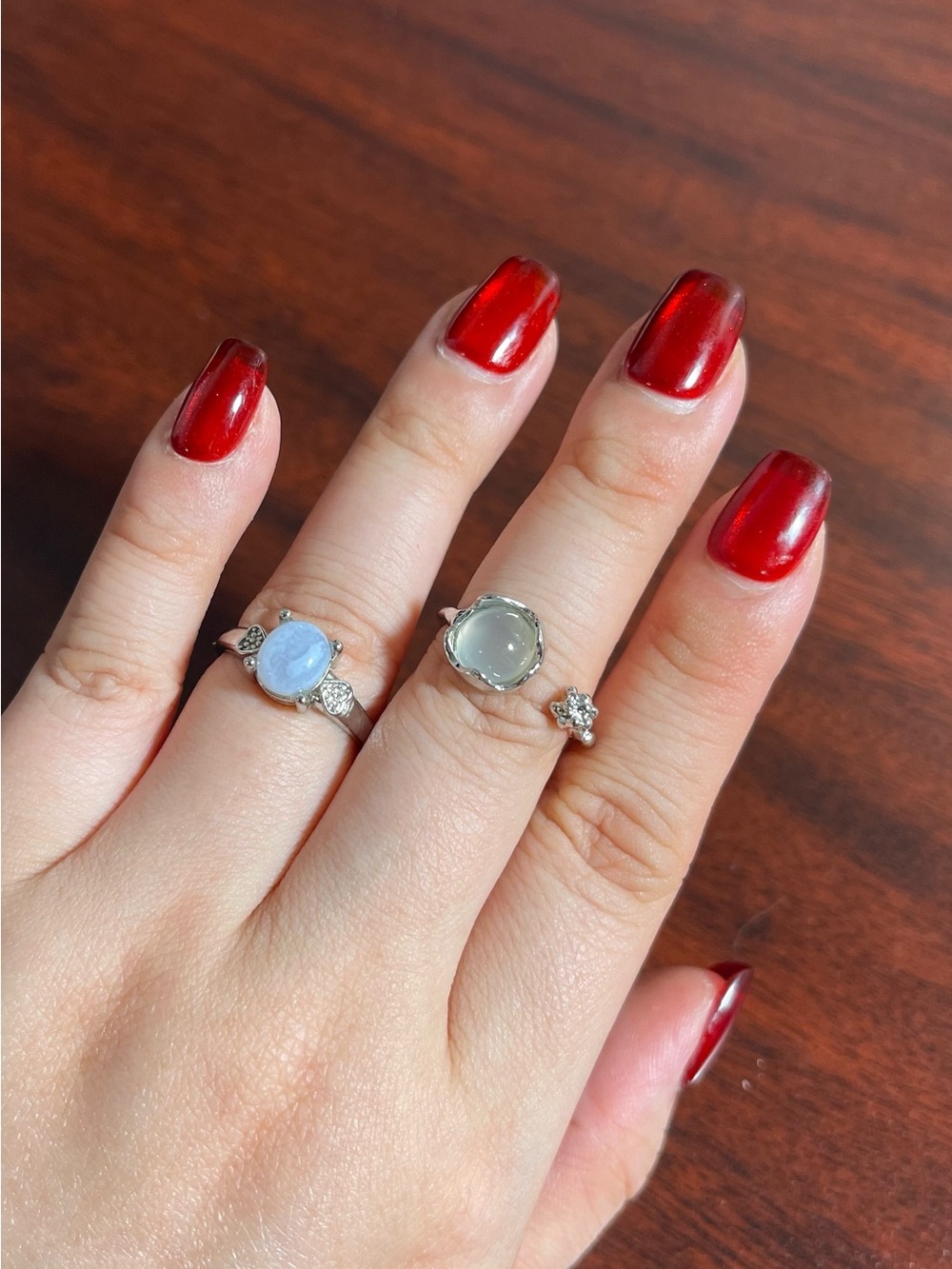 💖5 for $25😻Silver tone Blue Opal and Moonstone Ring Set